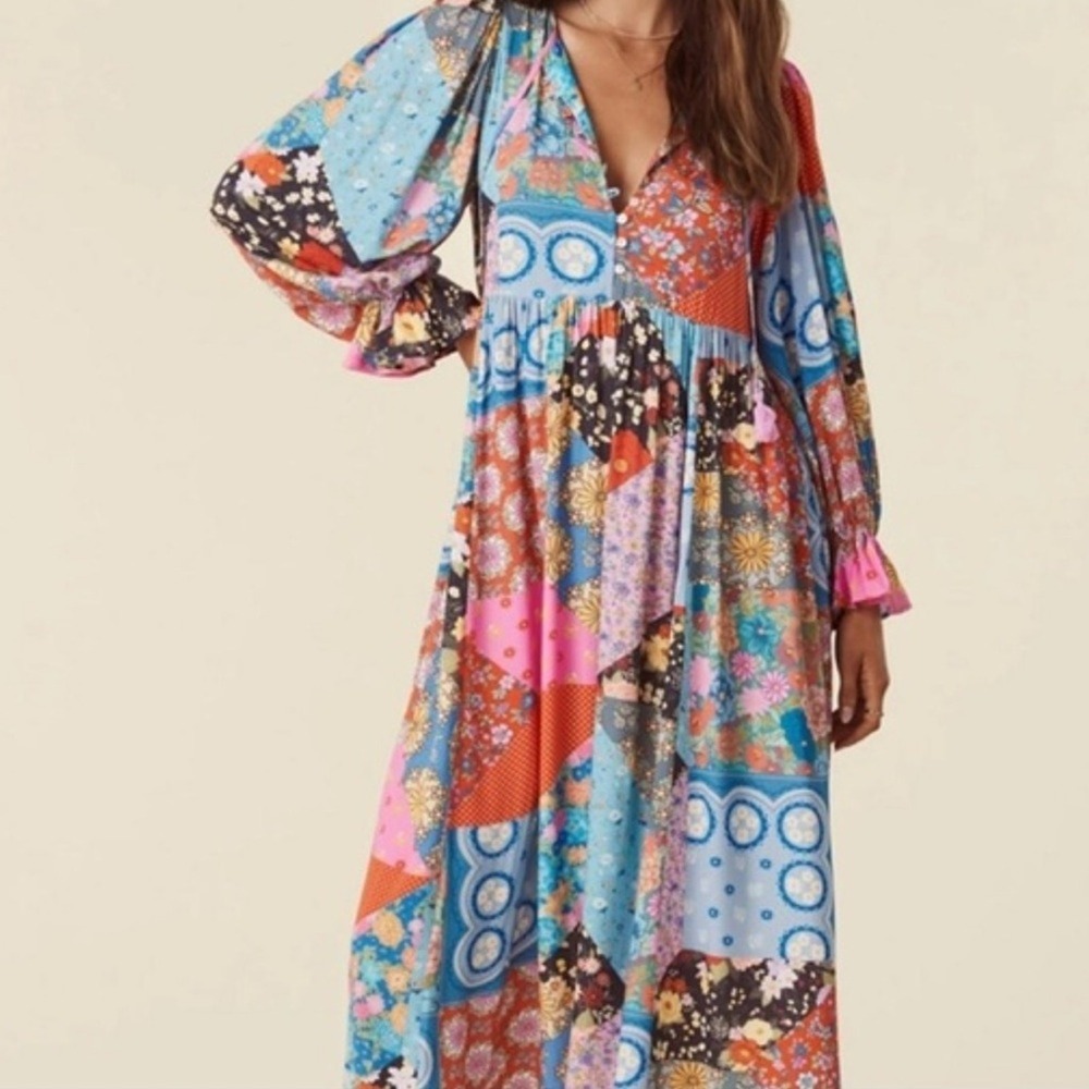 🌸🦋 Free People Multi-Color Patchwork Maxi Dress 🦋🌸 - Picture 3 of 16